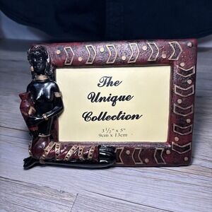 Vintage 3D blackamoor style picture frame 3.5 x 5 red Gold topless Unique